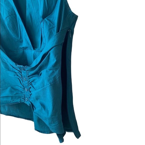 MODA INTERNATIONAL BLUE/GREEN CORSET LIKE, SHORT SLEEVES TOP, V-Neck SIZE 2 - Picture 6 of 7